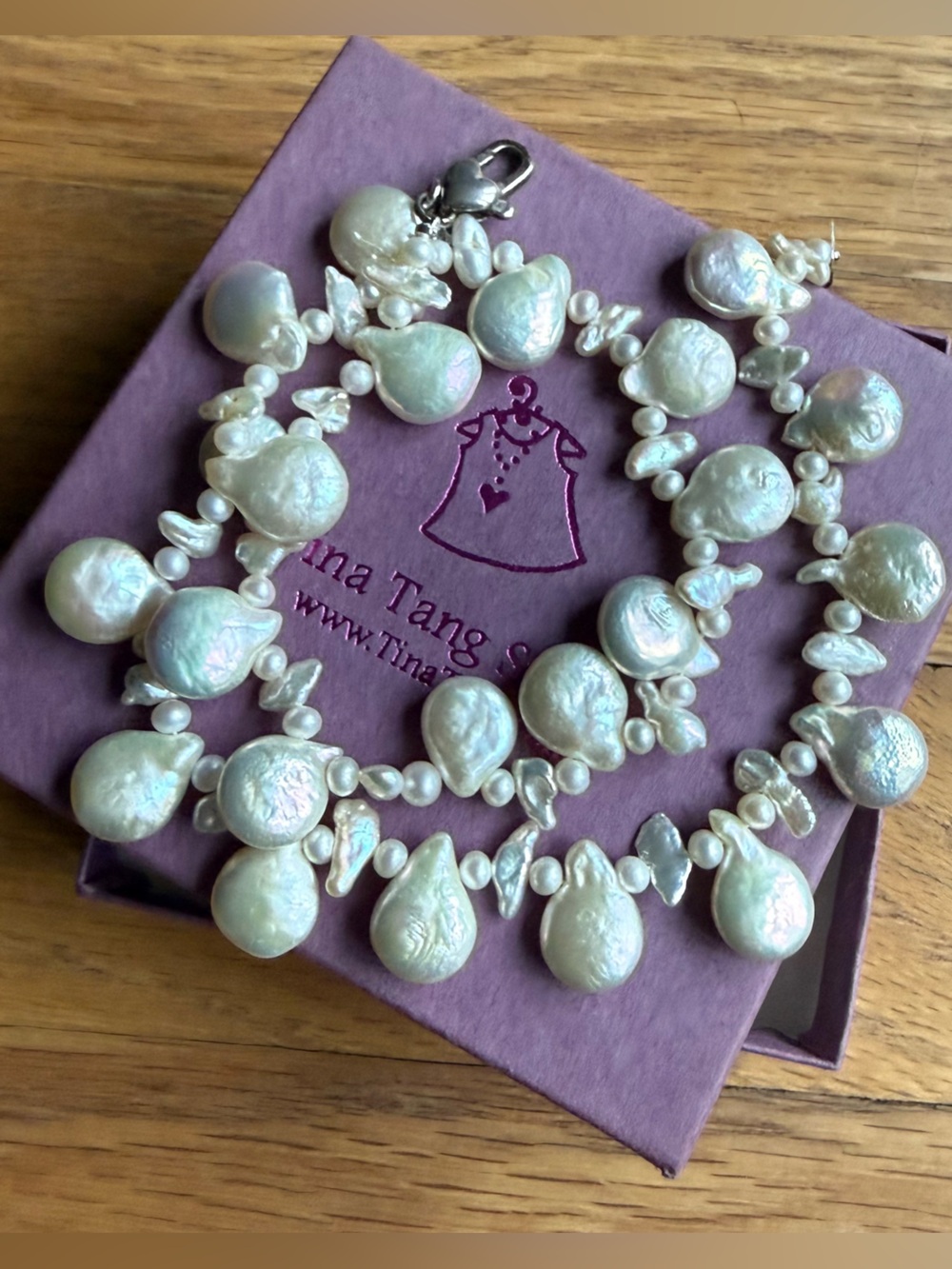 Tina Tang NYC Baroque Coin Pearl Sterling Silver Necklace 15”